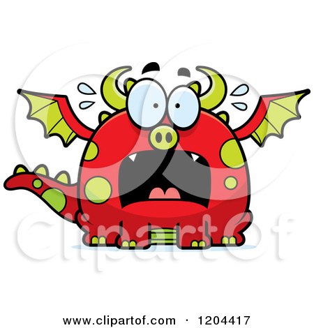 Cartoon of a Scared Chubby Red Dragon - Royalty Free Vector Clipart by Cory Thoman