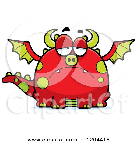 Cartoon of a Depressed Chubby Red Dragon - Royalty Free Vector Clipart by Cory Thoman