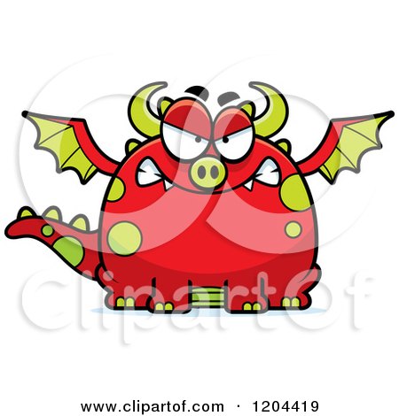 Cartoon of a Mad Chubby Red Dragon - Royalty Free Vector Clipart by Cory Thoman