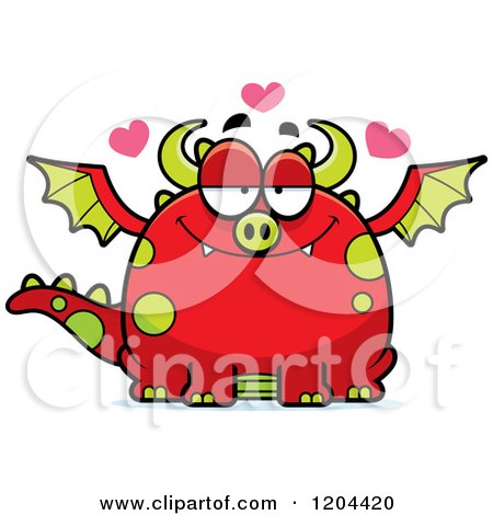 Cartoon of a Loving Chubby Red Dragon - Royalty Free Vector Clipart by Cory Thoman