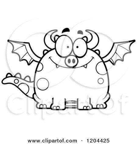 Cartoon of a Black And White Happy Chubby Dragon - Royalty Free Vector Clipart by Cory Thoman