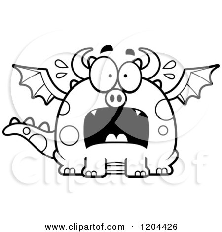 Cartoon of a Black And White Scared Chubby Dragon - Royalty Free Vector Clipart by Cory Thoman