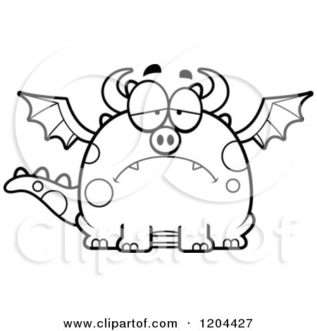 Cartoon of a Black And White Depressed Chubby Dragon - Royalty Free Vector Clipart by Cory Thoman