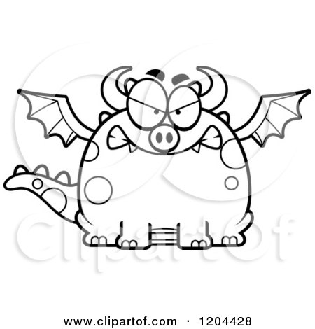 Cartoon of a Black And White Mad Chubby Dragon - Royalty Free Vector Clipart by Cory Thoman