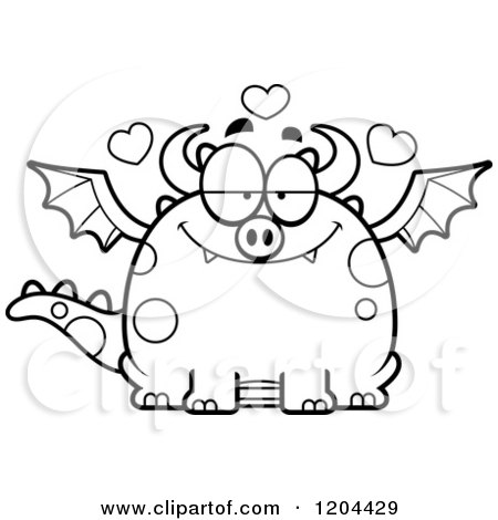 Cartoon of a Black And White Loving Chubby Dragon - Royalty Free Vector Clipart by Cory Thoman