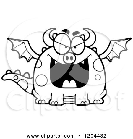 Cartoon of a Black And White Evil Chubby Dragon - Royalty Free Vector Clipart by Cory Thoman