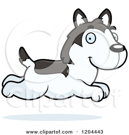 Cartoon of a Cute Husky Puppy Dog Running - Royalty Free Vector Clipart by Cory Thoman