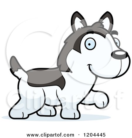 Cartoon of a Cute Husky Puppy Dog Walking - Royalty Free Vector Clipart by Cory Thoman