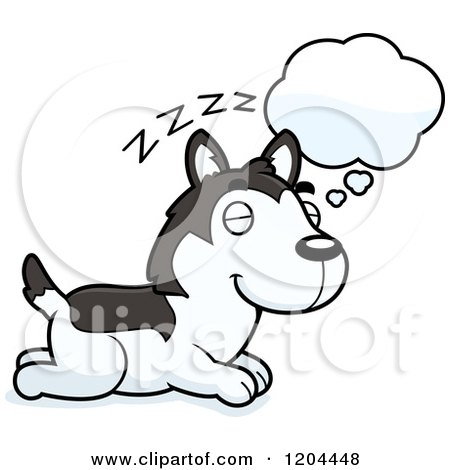 Cartoon of a Cute Husky Puppy Dog Dreaming - Royalty Free Vector Clipart by Cory Thoman