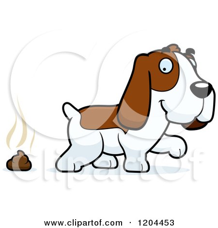Cartoon of a Cute Hound Dog Pooping - Royalty Free Vector Clipart by Cory Thoman
