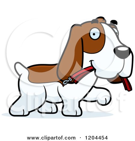 Cartoon of a Cute Hound Dog Carrying a Leash - Royalty Free Vector Clipart by Cory Thoman
