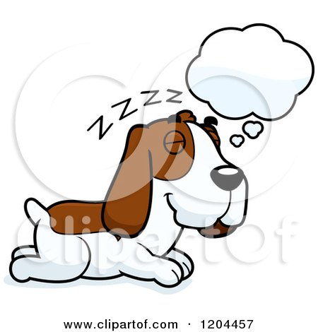 Cartoon of a Cute Hound Dog Dreaming - Royalty Free Vector Clipart by Cory Thoman