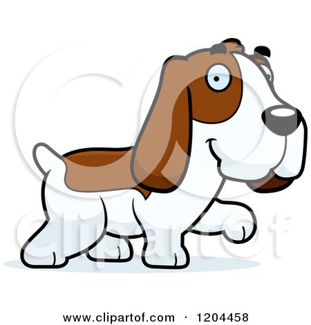 Cartoon of a Cute Hound Dog Walking - Royalty Free Vector Clipart by Cory Thoman