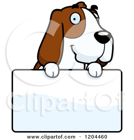 Cartoon of a Cute Hound Dog over a Sign - Royalty Free Vector Clipart by Cory Thoman