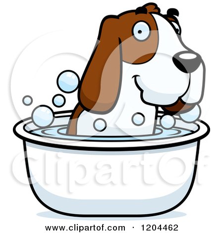 Cartoon of a Cute Hound Dog Taking a Bath - Royalty Free Vector Clipart by Cory Thoman