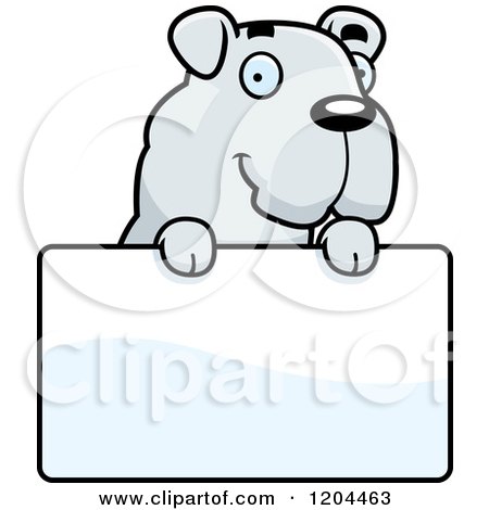 Cartoon of a Cute Bulldog Puppy Dog over a Sign - Royalty Free Vector Clipart by Cory Thoman