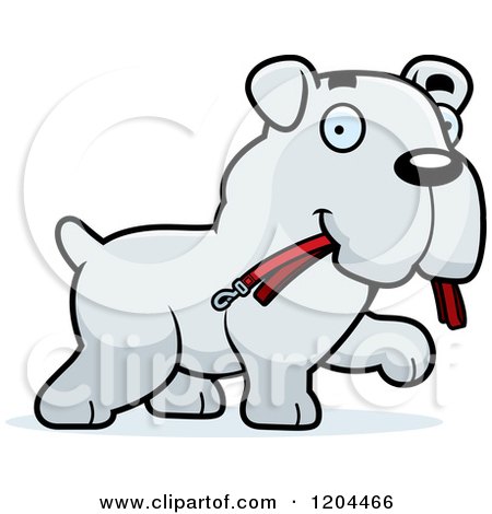 Cartoon of a Cute Bulldog Puppy Dog Carrying a Leash - Royalty Free Vector Clipart by Cory Thoman