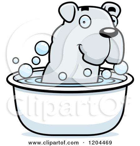 Cartoon of a Cute Bulldog Puppy Dog Taking a Bath - Royalty Free Vector Clipart by Cory Thoman