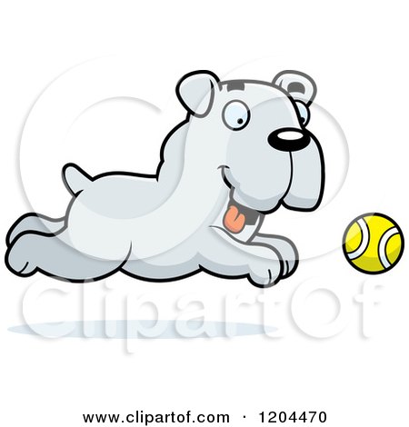 Cartoon of a Cute Bulldog Puppy Dog Chasing a Ball - Royalty Free Vector Clipart by Cory Thoman