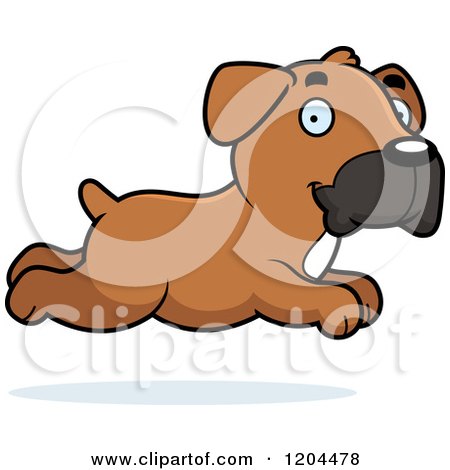 Cartoon of a Cute Boxer Puppy Dog Running - Royalty Free Vector Clipart by Cory Thoman