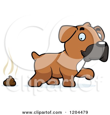 Cartoon of a Cute Boxer Puppy Dog and Poop - Royalty Free Vector Clipart by Cory Thoman