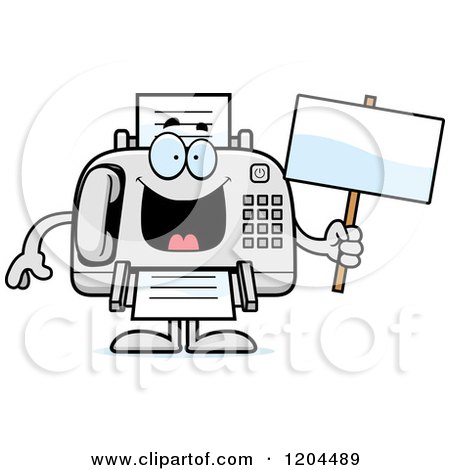 Cartoon of a Sick Fax Machine Holding a Sign - Royalty Free Vector Clipart by Cory Thoman