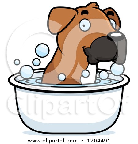 Cartoon of a Cute Boxer Puppy Dog Taking a Bath - Royalty Free Vector Clipart by Cory Thoman