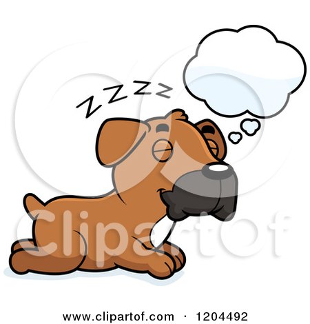 Cartoon of a Cute Boxer Puppy Dog Dreaming - Royalty Free Vector Clipart by Cory Thoman