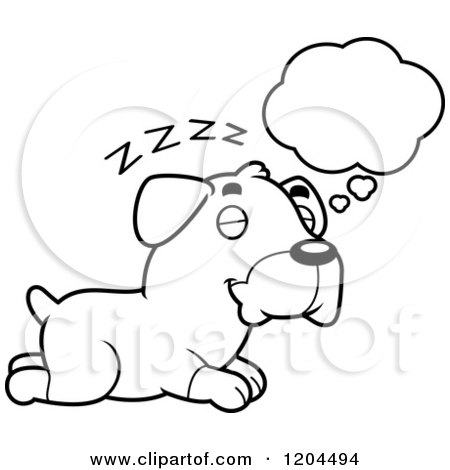 Cartoon of a Black And White Cute Rottweiler Puppy Dog Dreaming - Royalty Free Vector Clipart by Cory Thoman