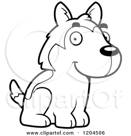Cartoon of a Black and White Cute Husky Puppy Dog Sitting - Royalty Free Vector Clipart by Cory Thoman