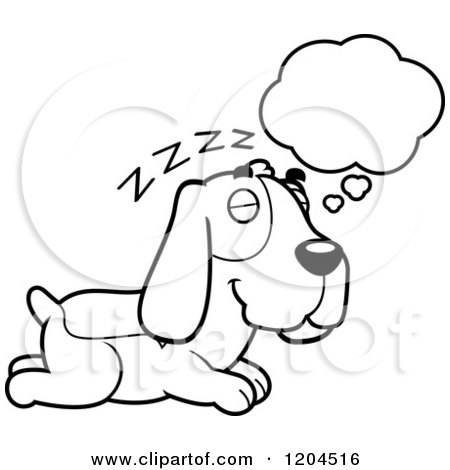 Cartoon of a Black And White Cute Hound Dog Dreaming - Royalty Free Vector Clipart by Cory Thoman