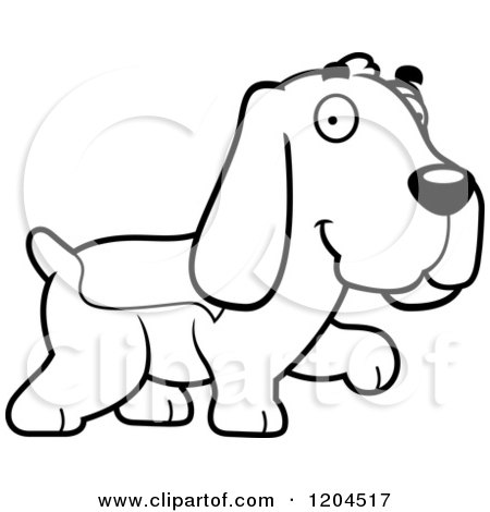 Cartoon of a Black And White Cute Hound Dog Walking - Royalty Free Vector Clipart by Cory Thoman