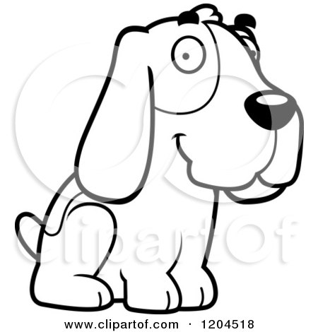 Cartoon of a Black And White Cute Hound Dog Sitting - Royalty Free Vector Clipart by Cory Thoman
