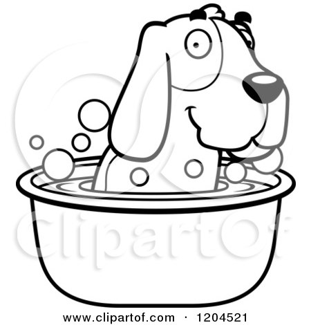 Cartoon of a Black And White Cute Hound Dog Taking a Bath - Royalty Free Vector Clipart by Cory Thoman