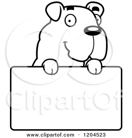 Cartoon of a Black and White Cute Bulldog Puppy Dog over a Sign - Royalty Free Vector Clipart by Cory Thoman
