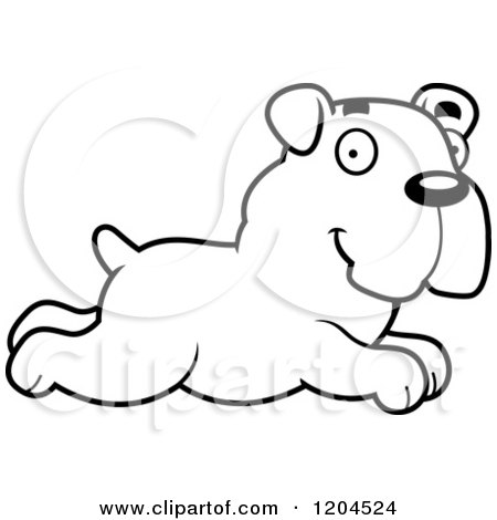 Cartoon of a Black and White Cute Bulldog Puppy Dog Running - Royalty Free Vector Clipart by Cory Thoman