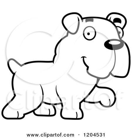 Cartoon of a Black and White Cute Bulldog Puppy Dog Walking - Royalty Free Vector Clipart by Cory Thoman