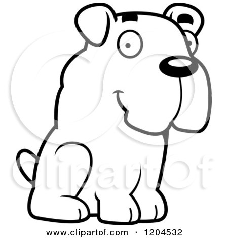 Cartoon of a Black and White Cute Bulldog Puppy Dog Sitting - Royalty Free Vector Clipart by Cory Thoman