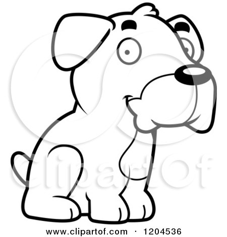 Cartoon of a Black and White Cute Boxer Puppy Dog Sitting - Royalty Free Vector Clipart by Cory Thoman
