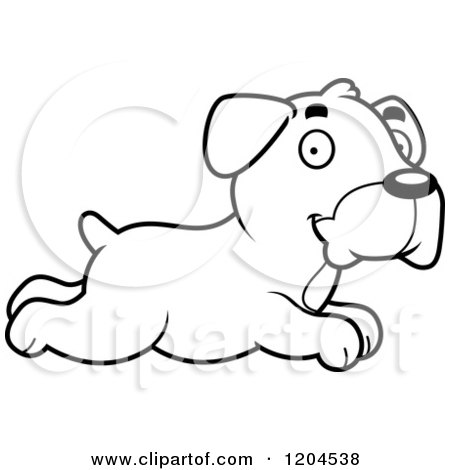 Cartoon of a Black and White Cute Boxer Puppy Dog Running - Royalty Free Vector Clipart by Cory Thoman