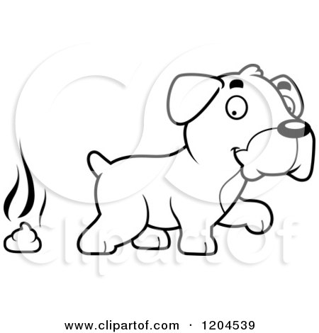 Cartoon of a Black and White Cute Boxer Puppy Dog and Poop - Royalty Free Vector Clipart by Cory Thoman