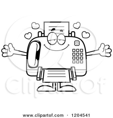 Cartoon of a Black And White Loving Fax Machine - Royalty Free Vector Clipart by Cory Thoman