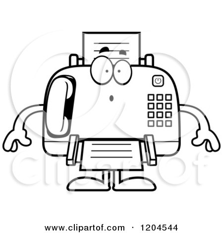 Cartoon of a Black And White Surprised Fax Machine - Royalty Free Vector Clipart by Cory Thoman