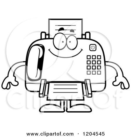 Cartoon of a Black And White Happy Fax Machine - Royalty Free Vector Clipart by Cory Thoman