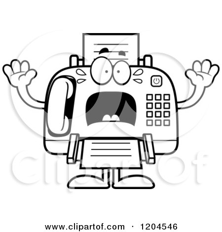 Cartoon of a Black And White Sick Fax Machine - Royalty Free Vector Clipart by Cory Thoman