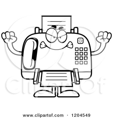 Cartoon of a Black And White Mad Fax Machine - Royalty Free Vector Clipart by Cory Thoman