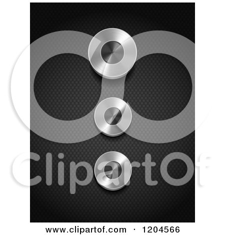 Clipart of a Trio of 3d Brushed Metal Dial Knobs on a Dark Texture - Royalty Free Vector Illustration by elaineitalia