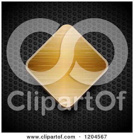 Clipart of a 3d Brushed Gold Metal Diamond on Black Mesh - Royalty Free Vector Illustration by elaineitalia