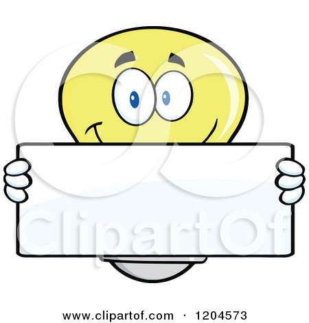 Cartoon of a Happy Yellow Light Bulb Mascot Holding a Sign 3 - Royalty Free Vector Clipart by Hit Toon