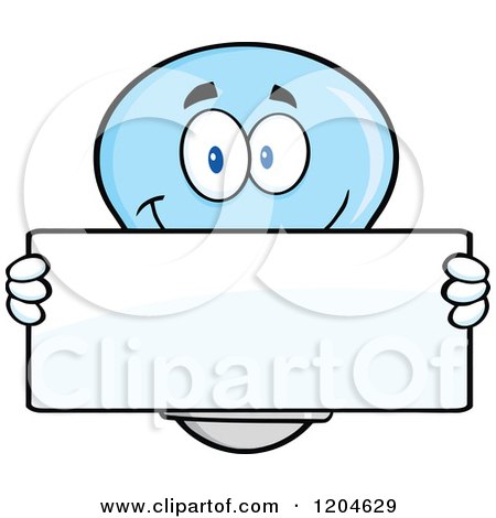 Cartoon of a Happy Blue Light Bulb Mascot Holding a Sign 3 - Royalty Free Vector Clipart by Hit Toon